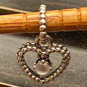 Pandora Heart Dangle Charm April Milky White Crystal